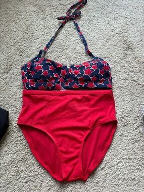 Red & Navy Star Print One-Piece Swimsuit